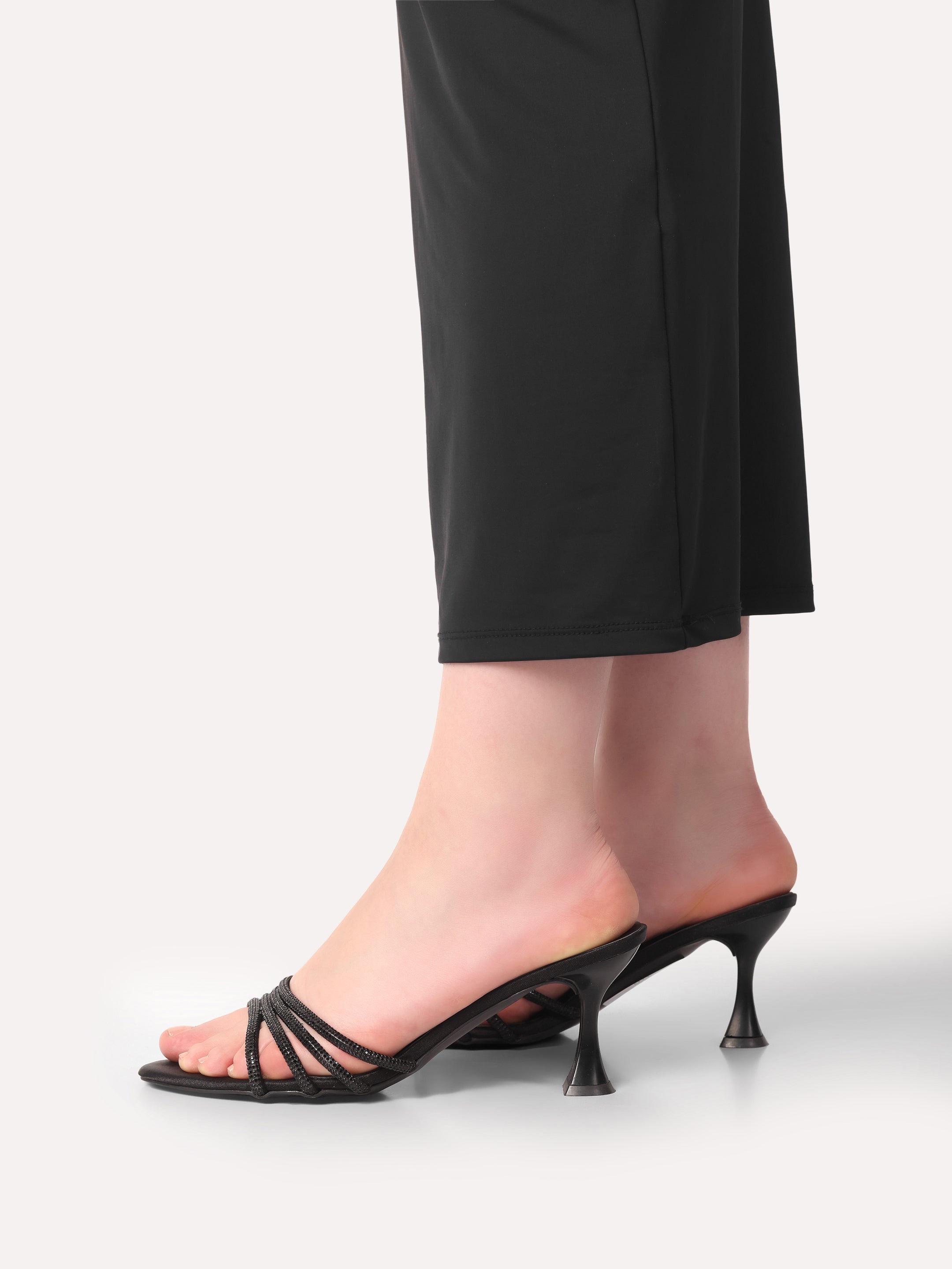 Satin Crystal Strap Sandal - Black
