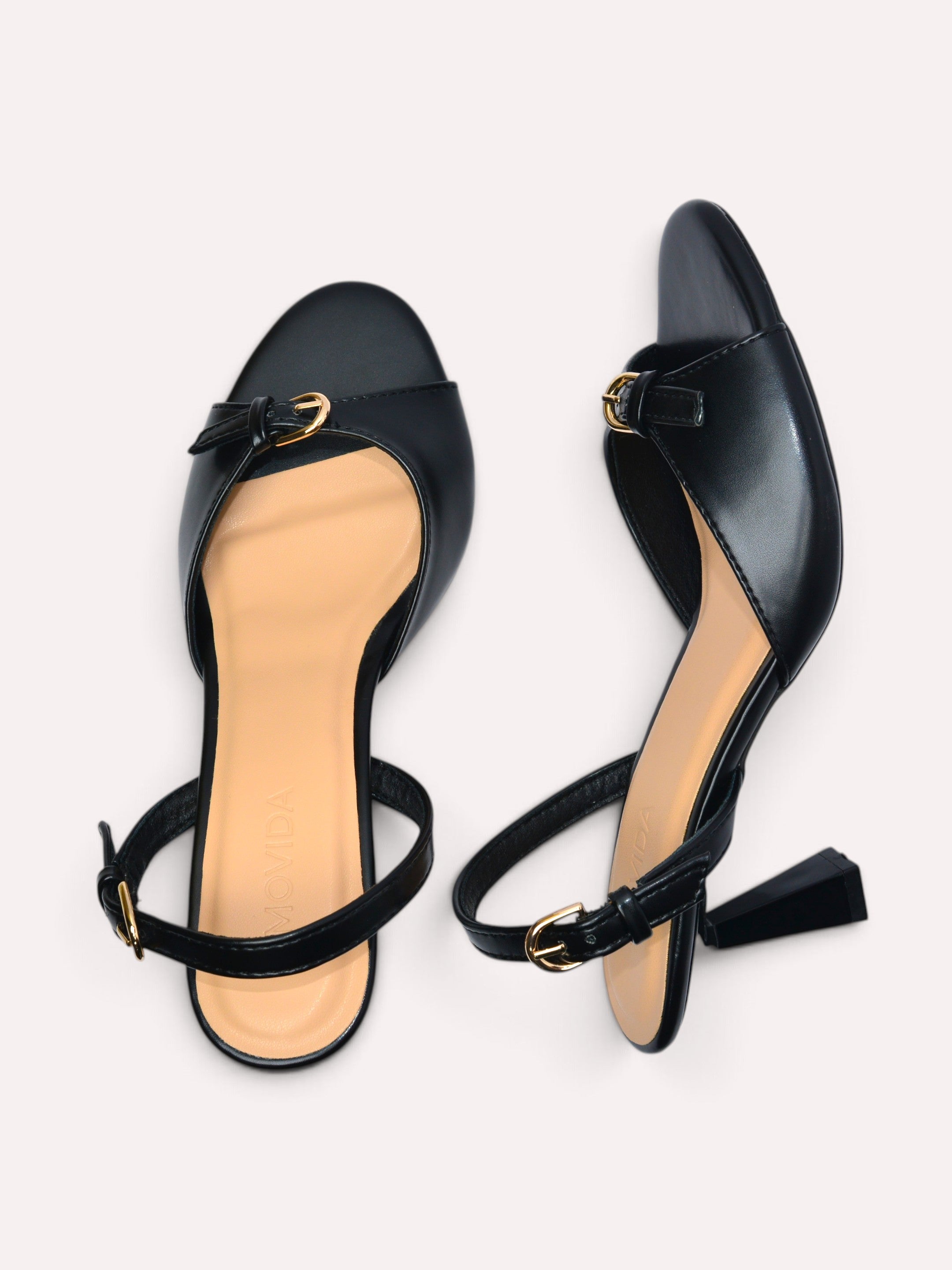 Elara Gold Buckle Strap Trumpet Heel Slingback – Black