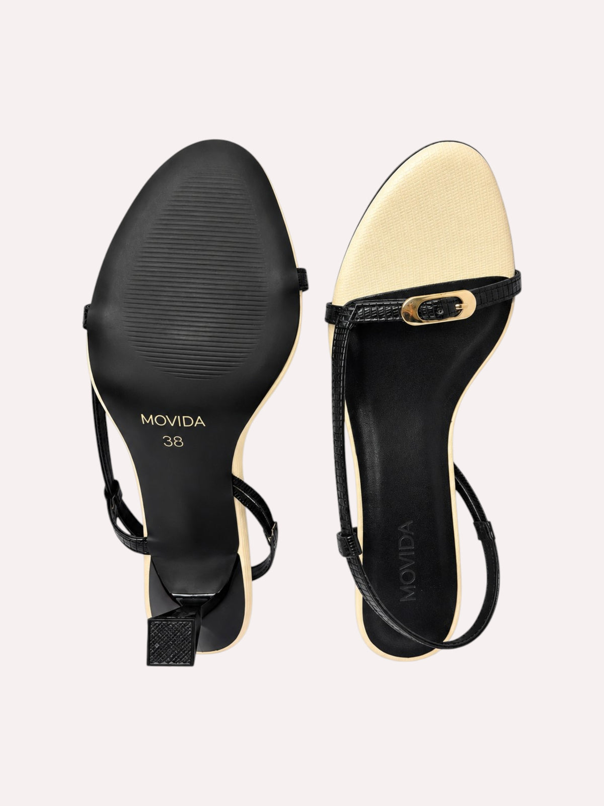 Sienna Lizard-Embossed Slingback Sculptural Heel – Black & Off White