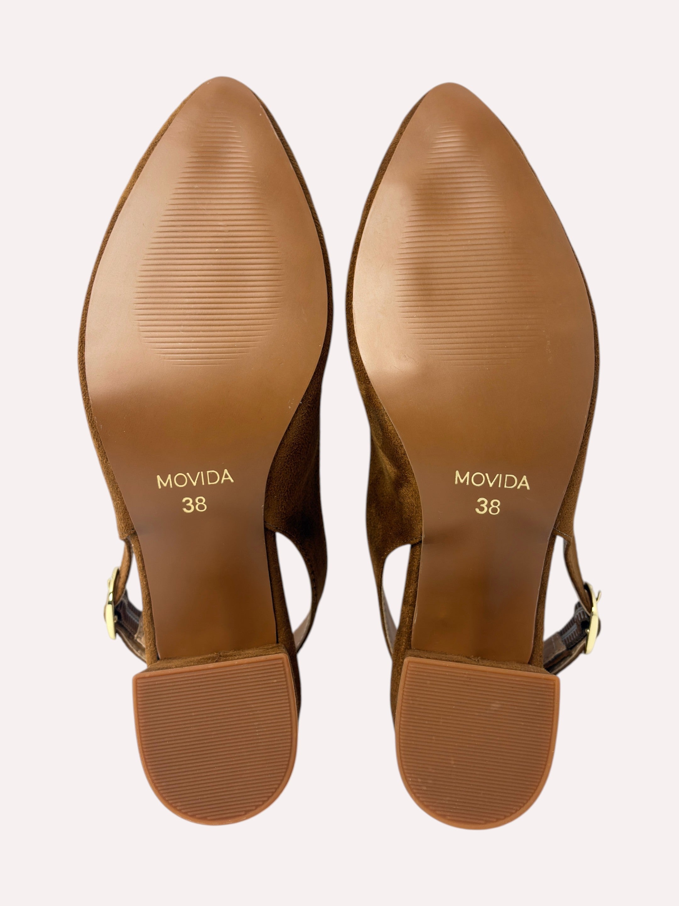 Bardot Pointed-Toe Slingback Block Heel – Tan