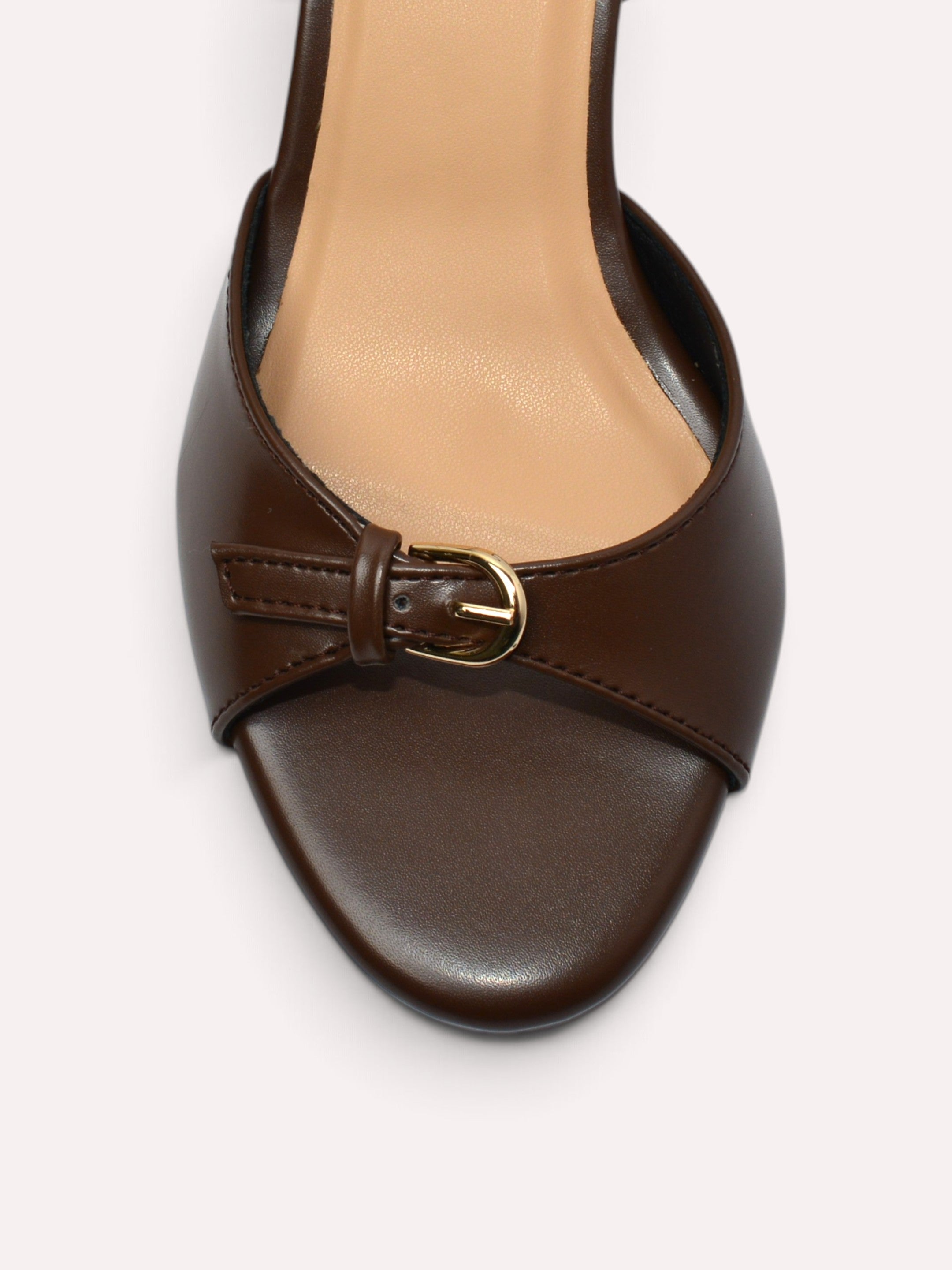 Elara Gold Buckle Strap Trumpet Heel Slingback – Brown