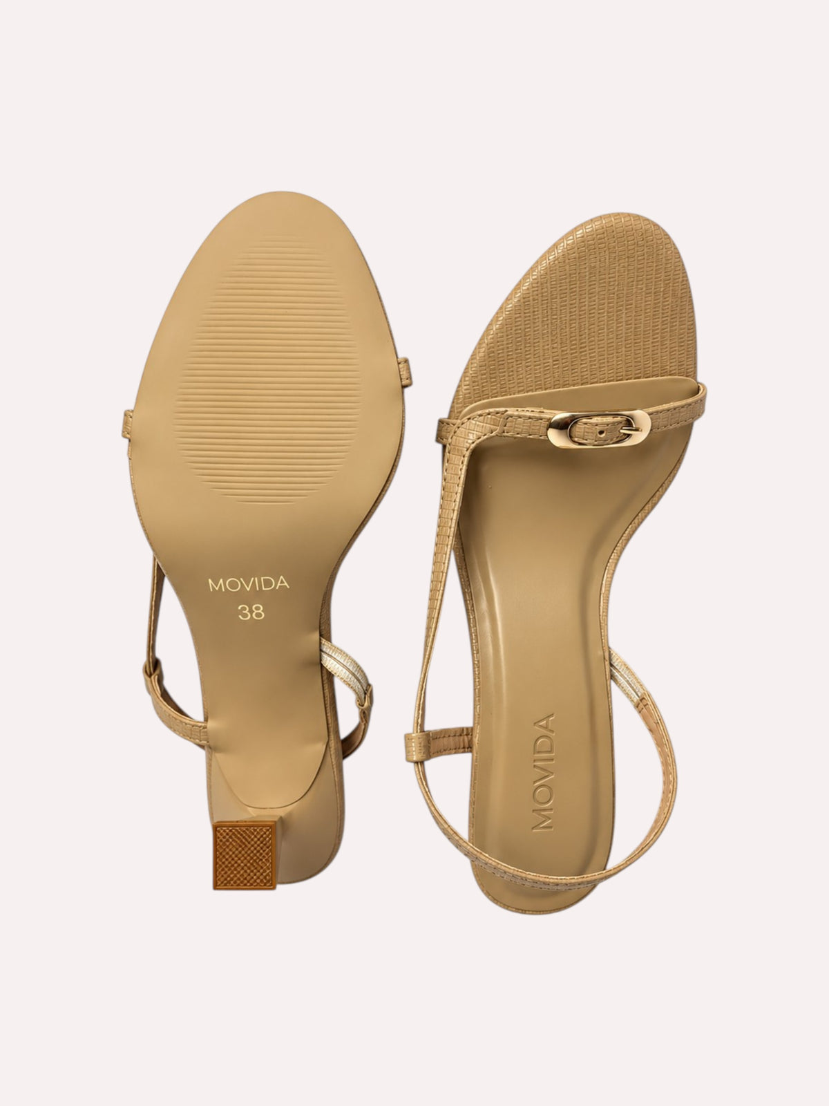 Sienna Lizard-Embossed Slingback Sculptural Heel – Beige