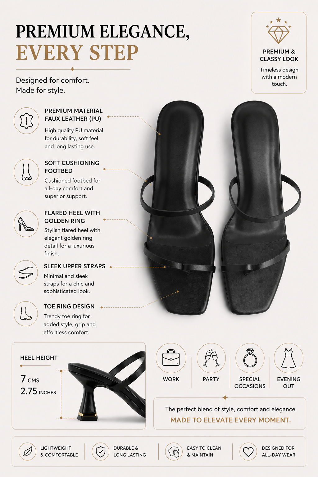 Heel Strap Toe Ring Sandal - Black