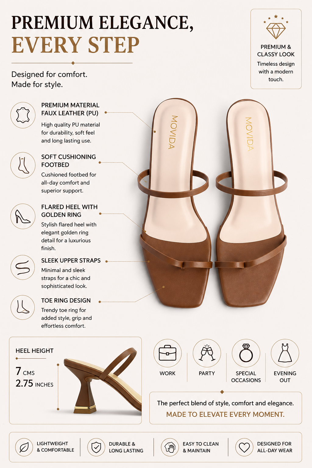 Heel Strap Toe Ring Sandal - Brown