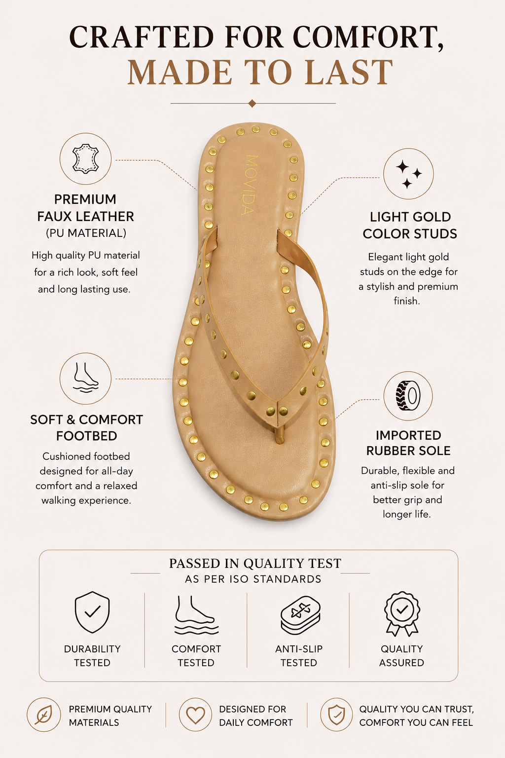 Flat V Straps Strap with Studs Sandal - Light Tan