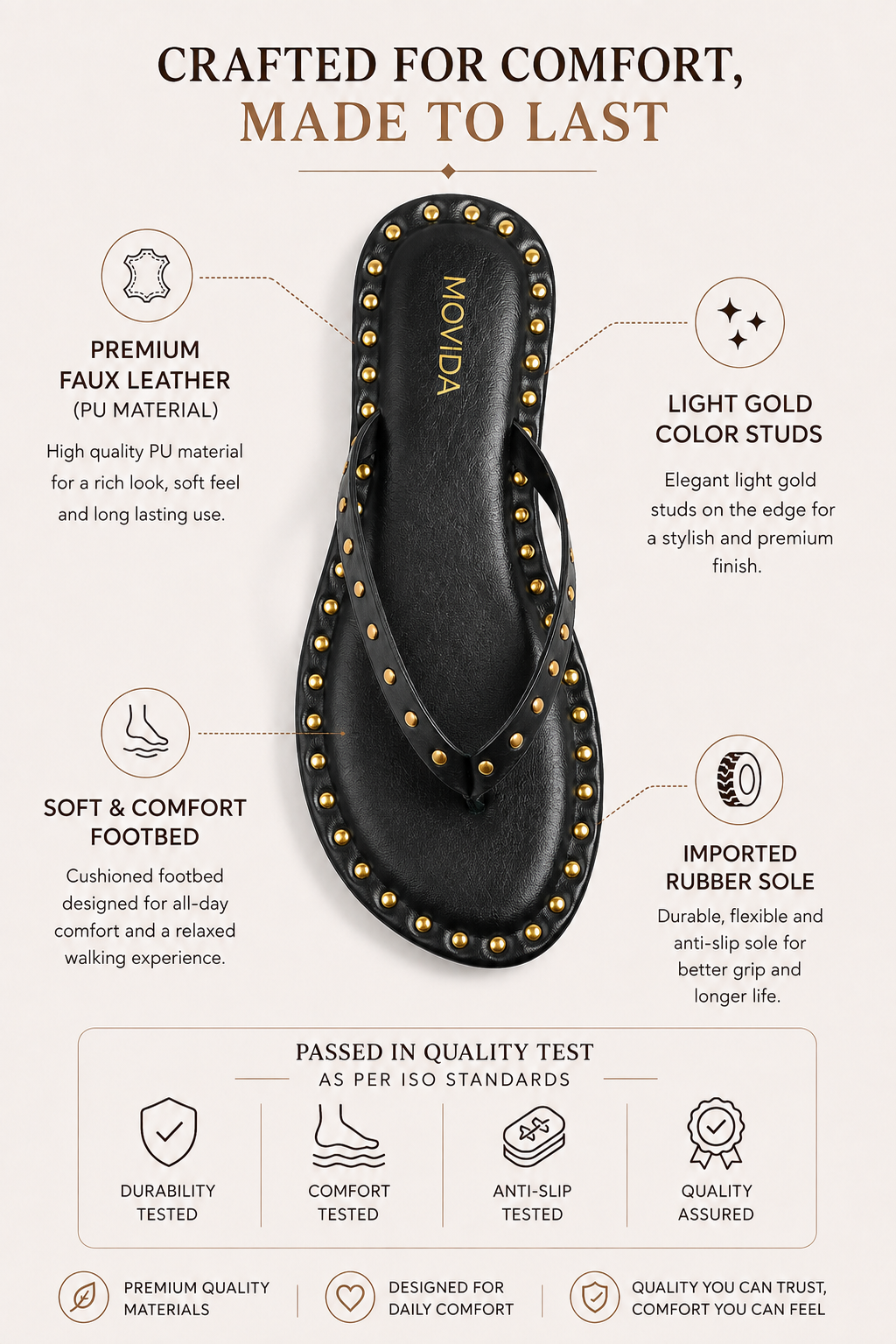 Flat V Straps Strap with Studs Sandal - Black