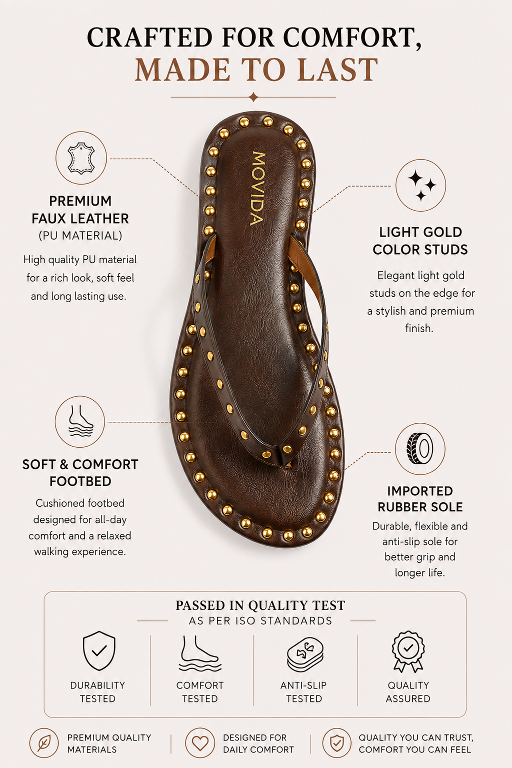 Flat V Straps Strap with Studs Sandal - Brown
