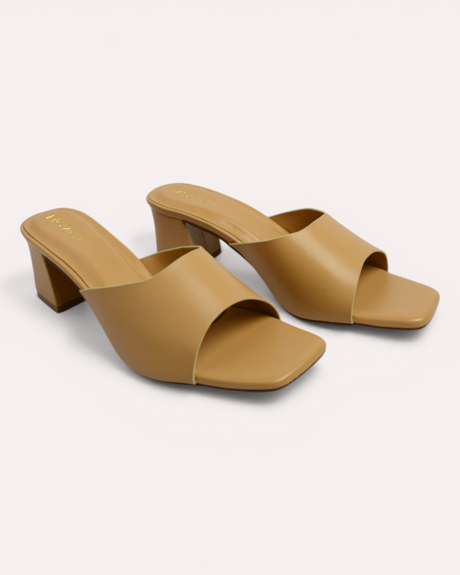 Aria Wide-Strap Block Heel Mule Sandals – Beige
