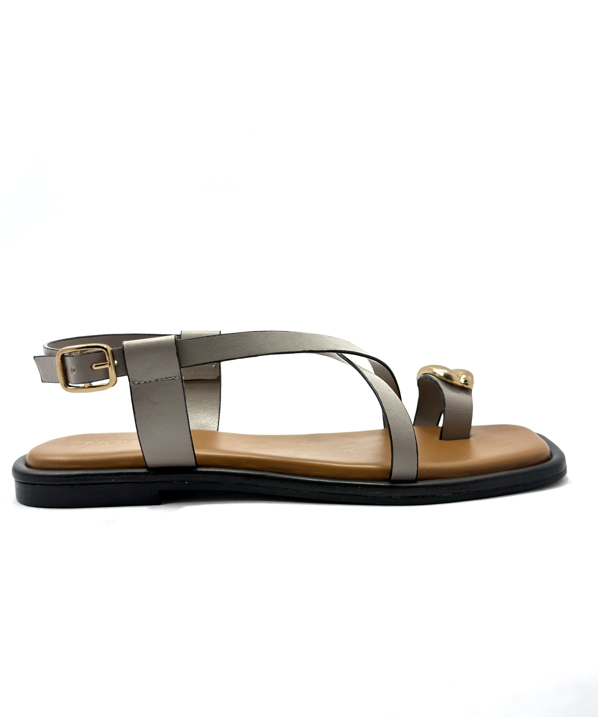 Flat Metallic Toe Ring Strap Sandals - Taupe