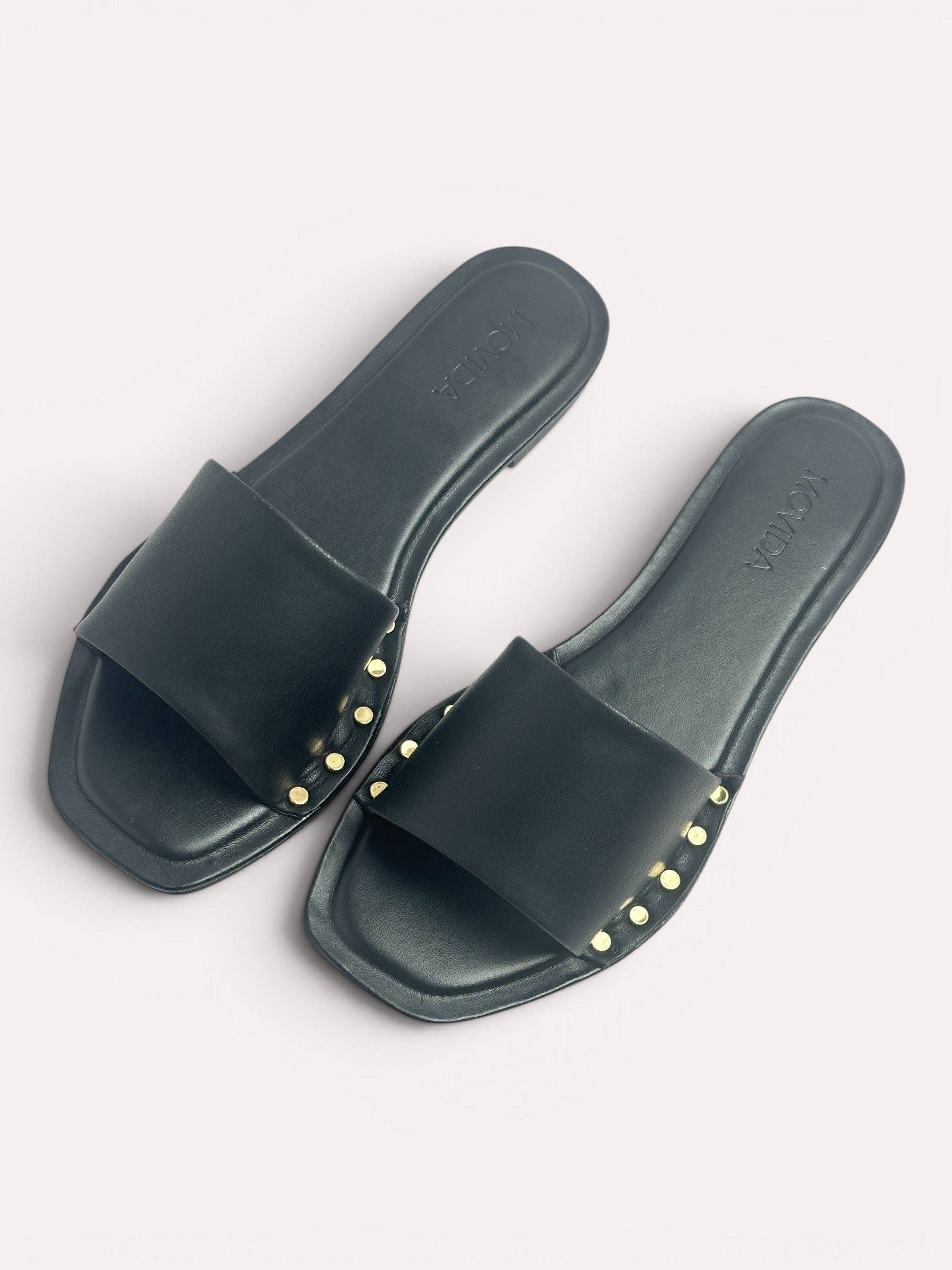 Kira Stud Flat Slide – Black