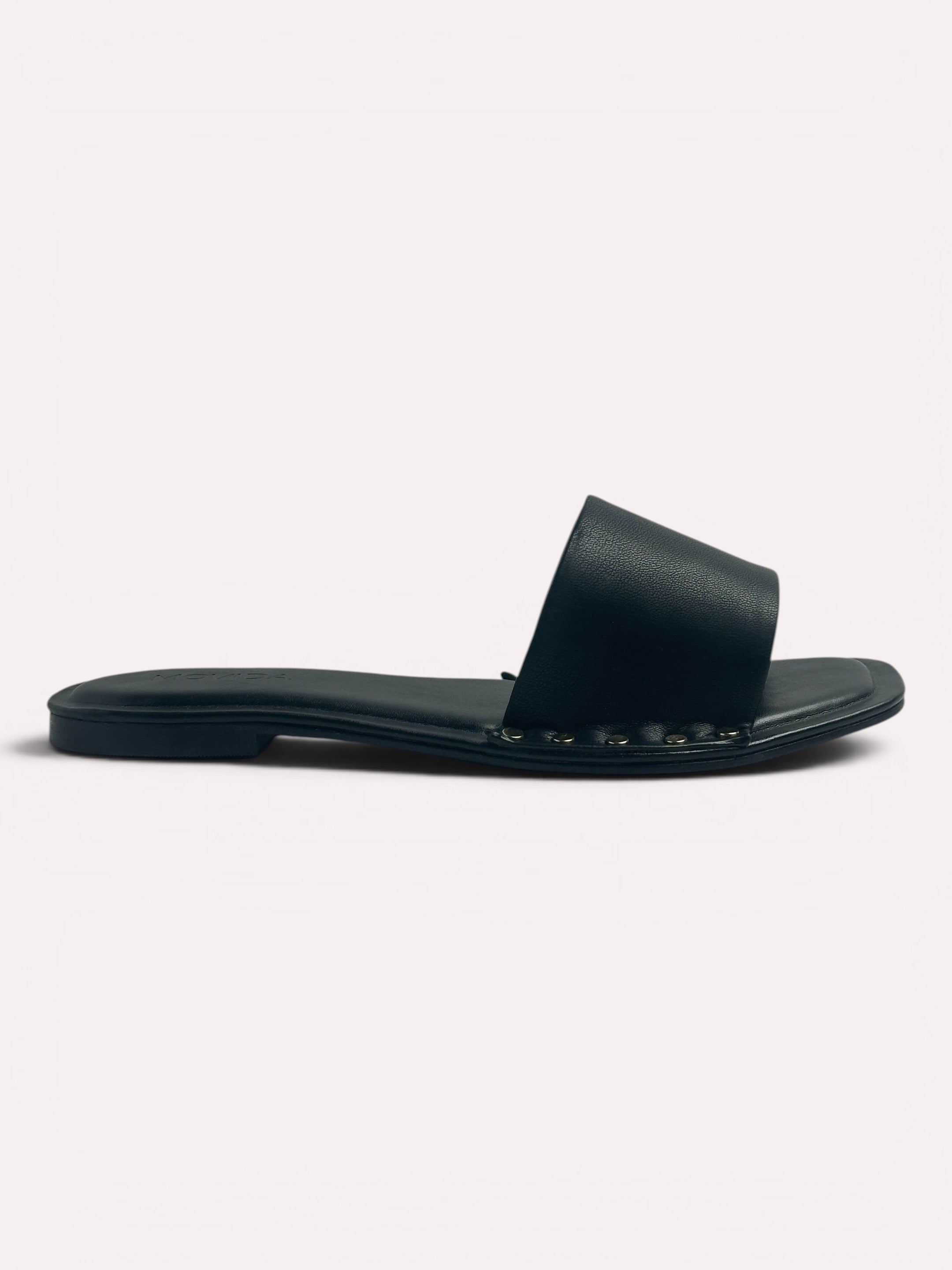 Kira Stud Flat Slide – Black