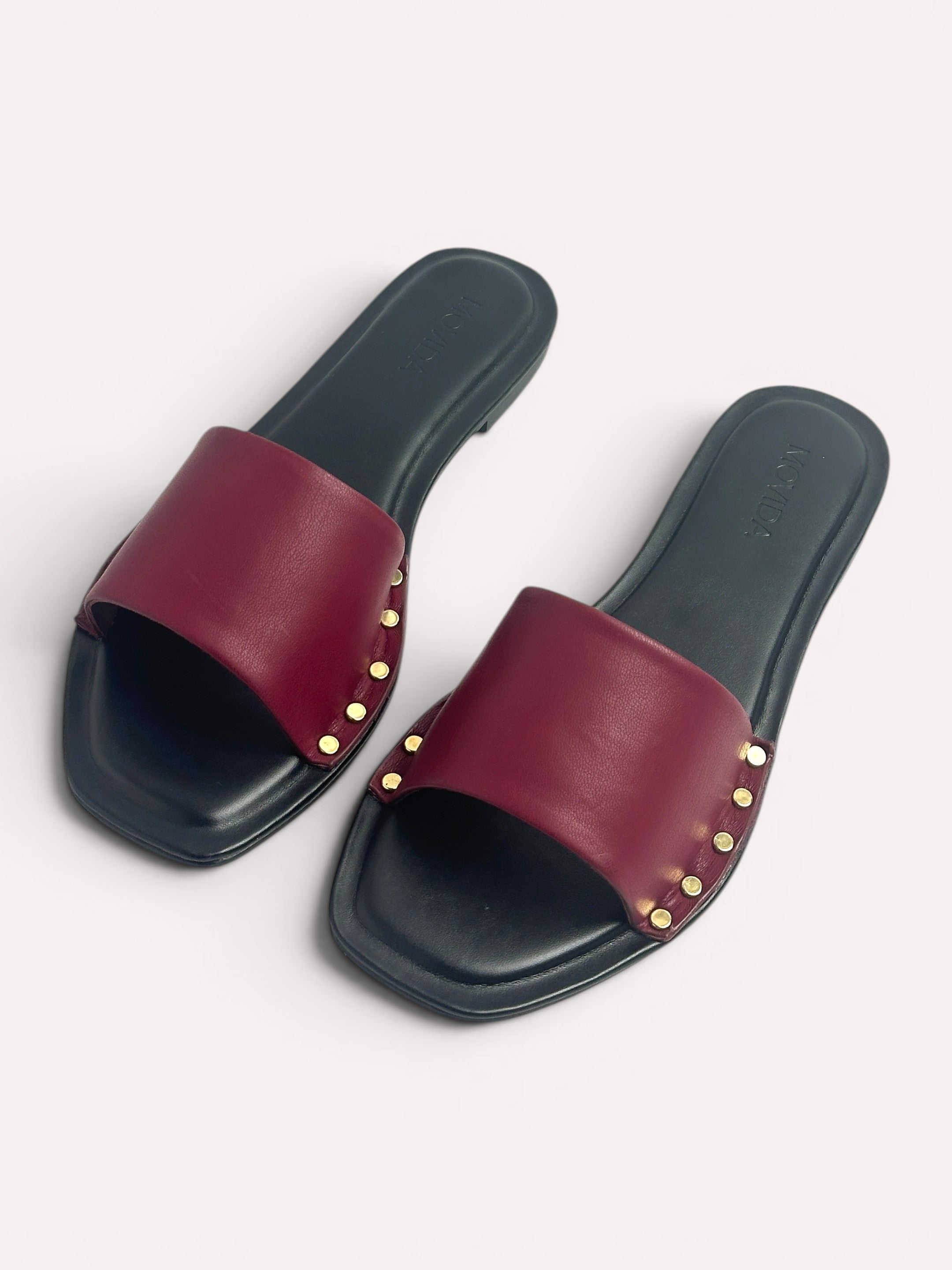 Kira Stud Flat Slide – Maroon