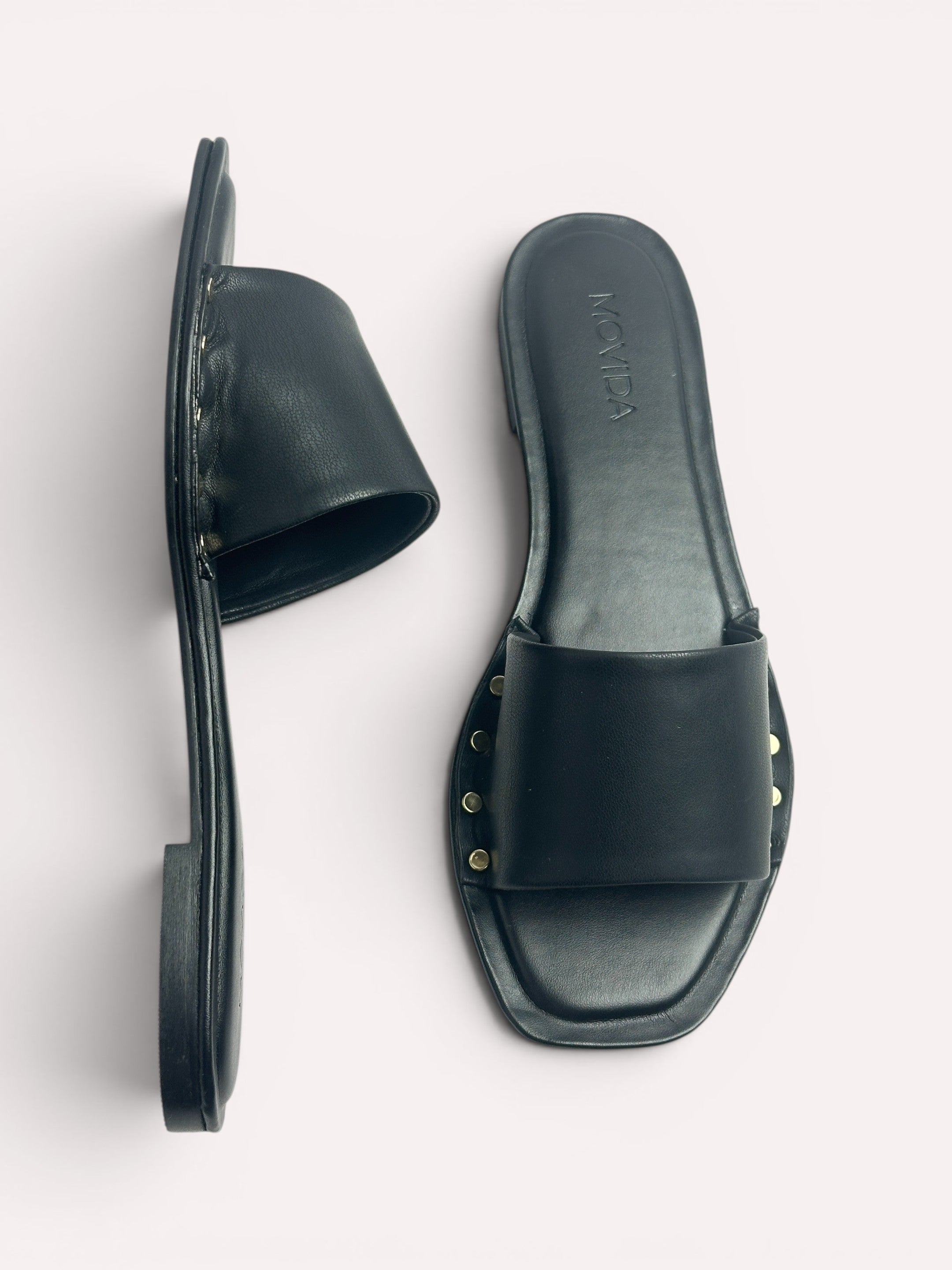 Kira Stud Flat Slide – Black