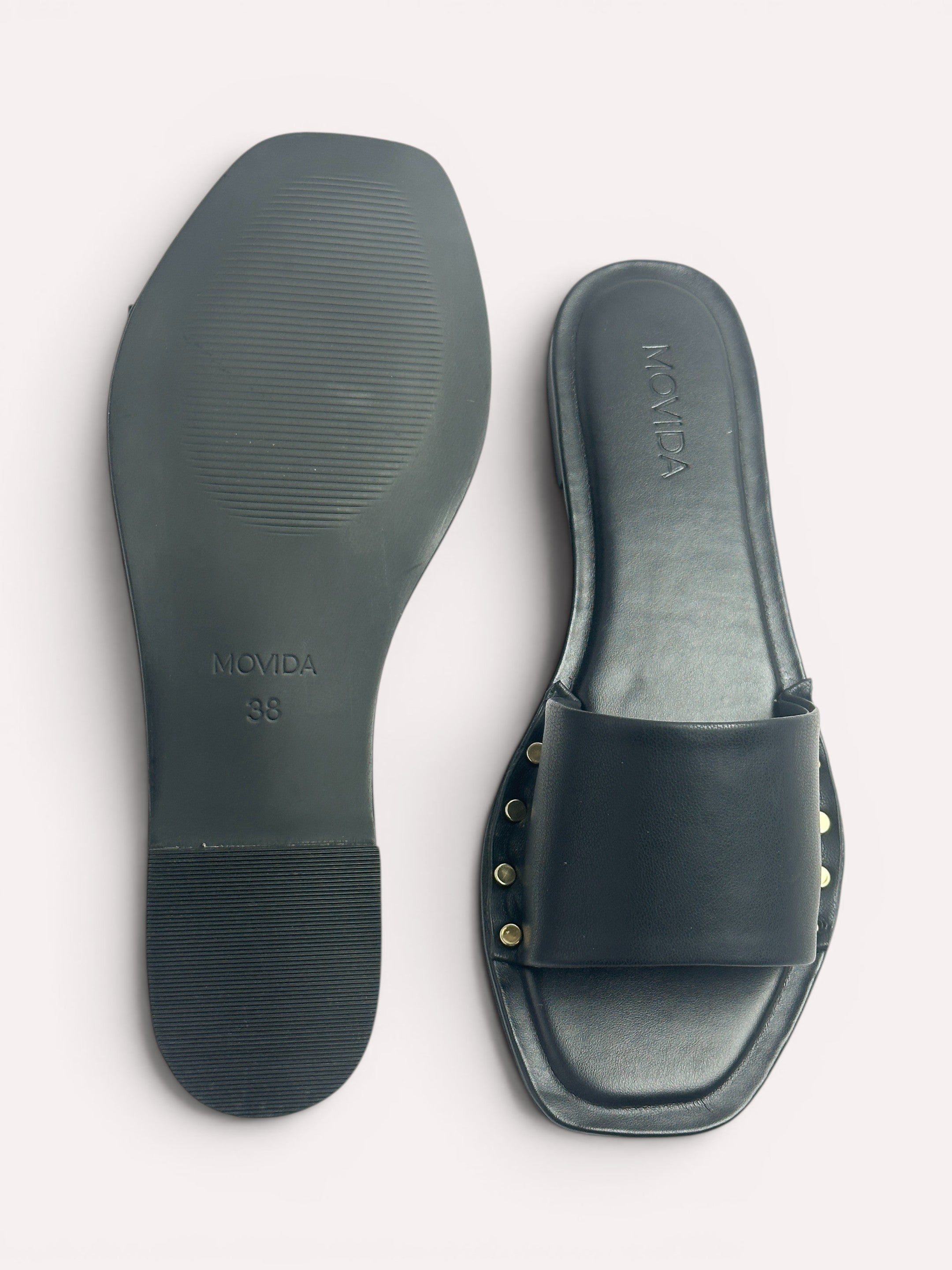 Kira Stud Flat Slide – Black