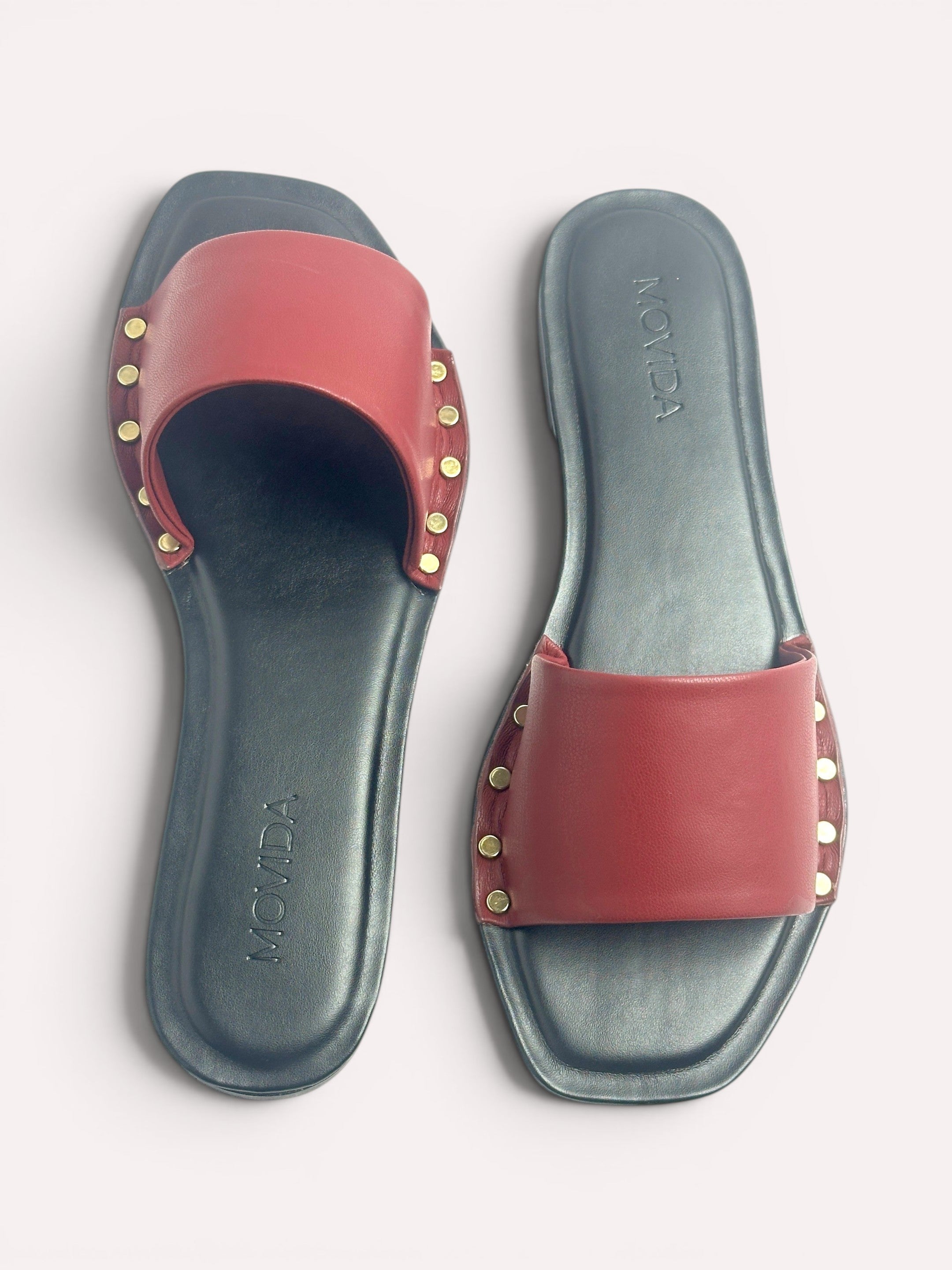 Kira Stud Flat Slide – Maroon
