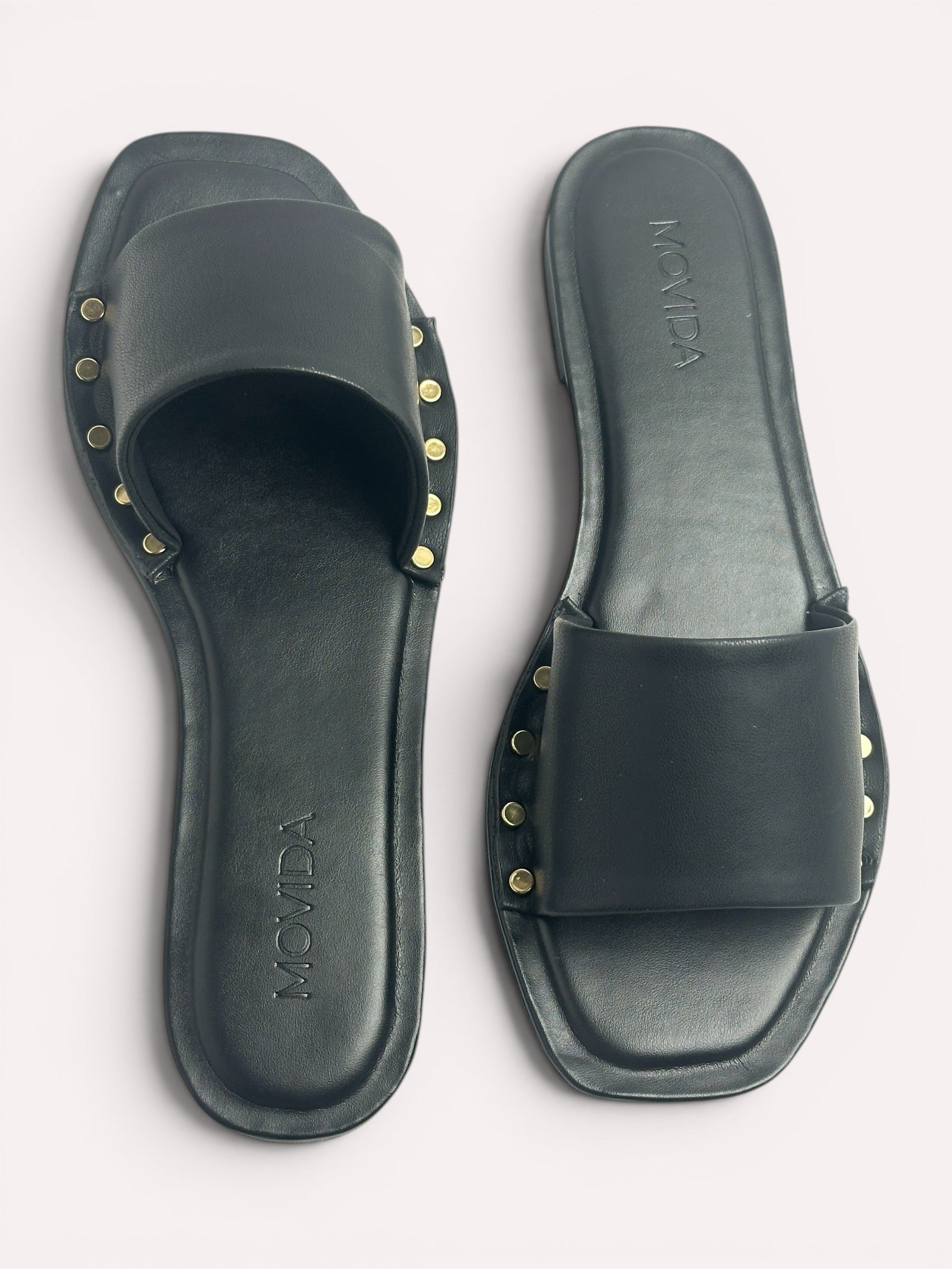 Kira Stud Flat Slide – Black