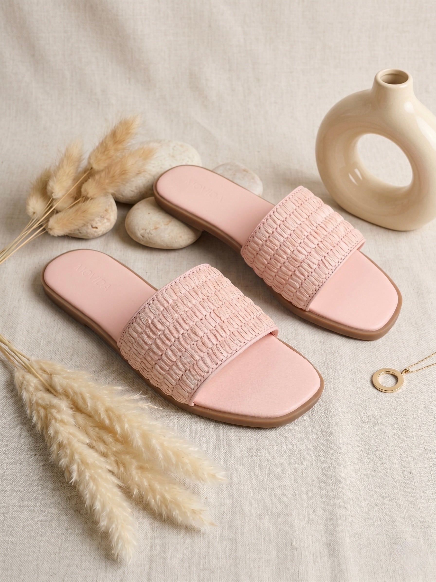 Isla Woven Wide Strap Flat Slide – Pink