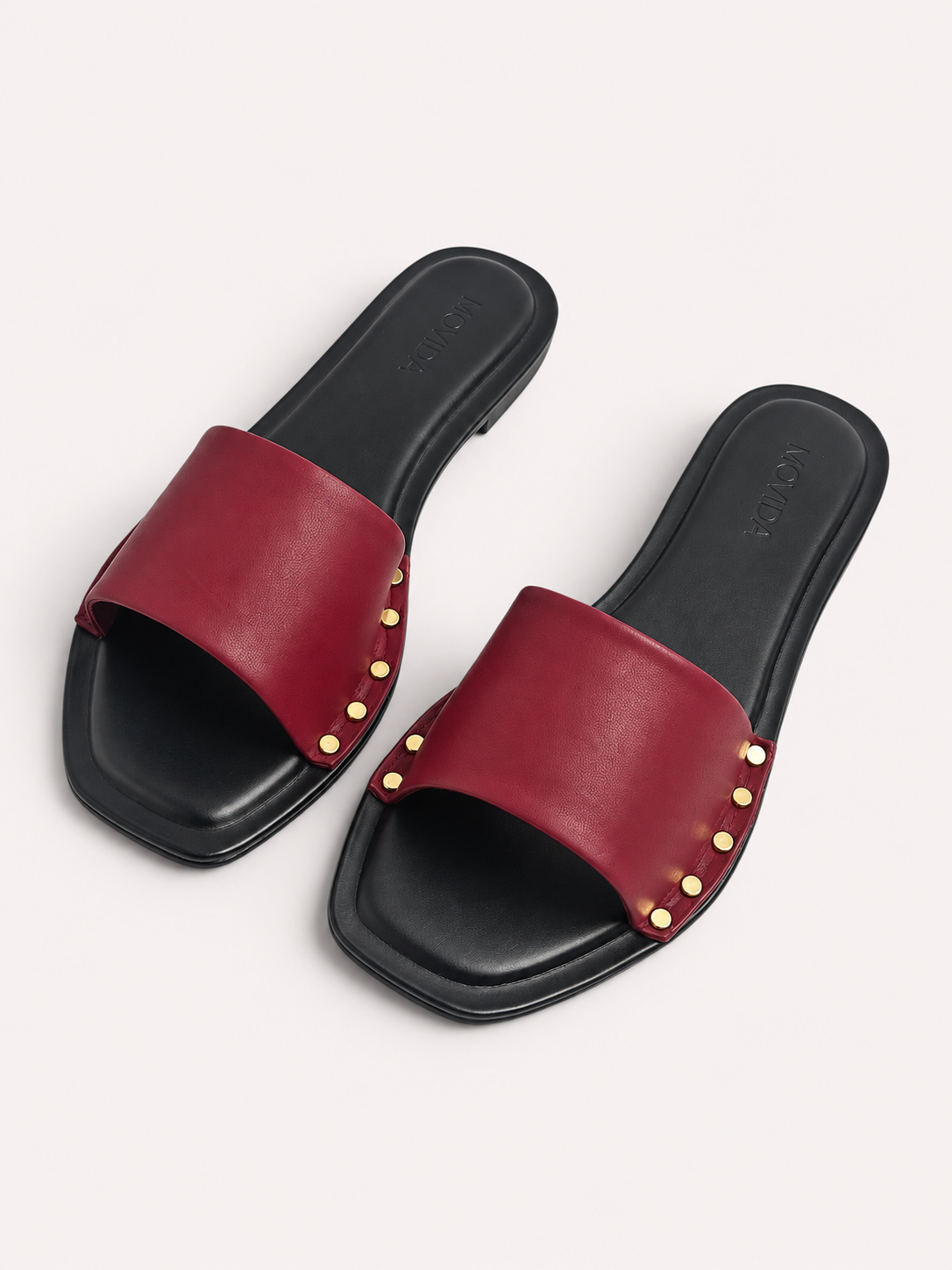 Kira Stud Flat Slide – Maroon