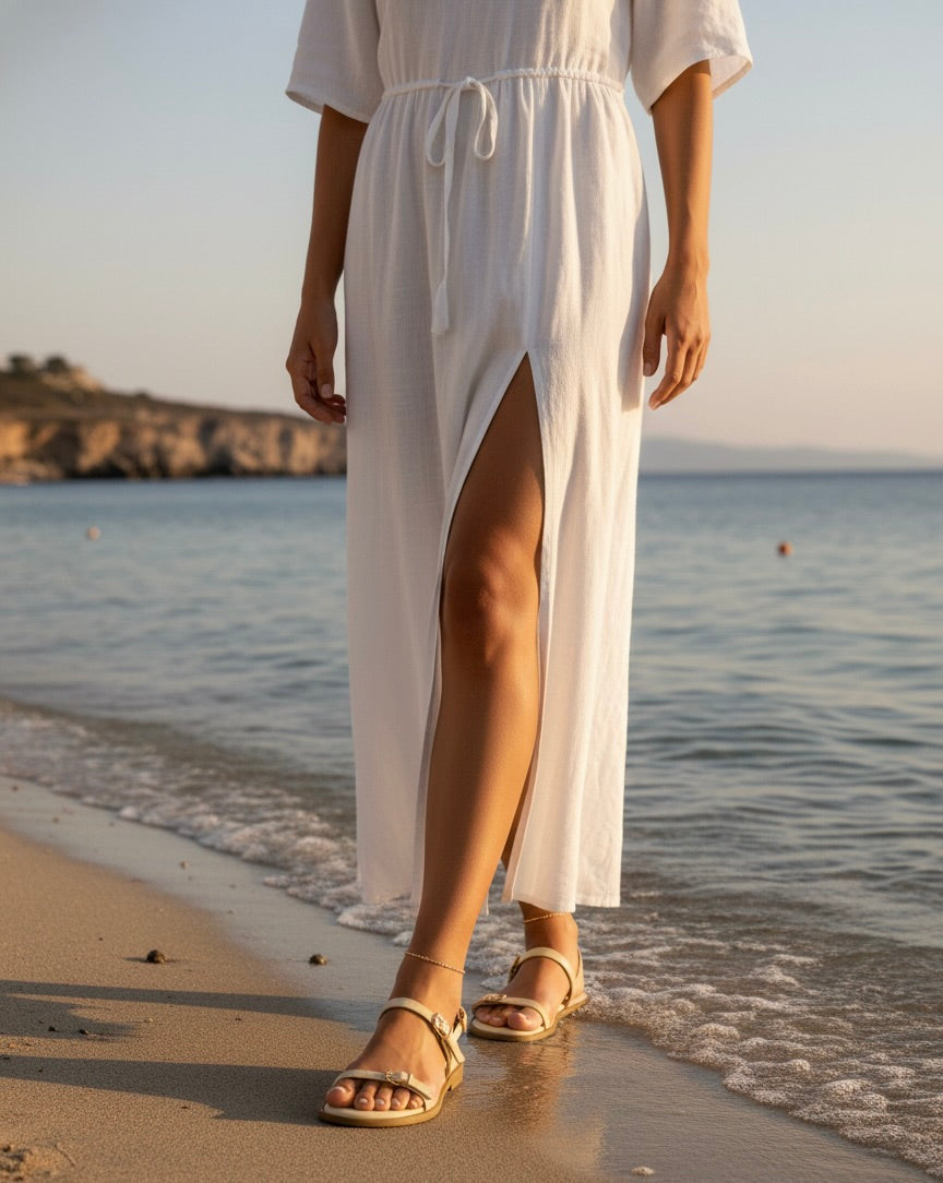 Buckled Flat Strap Sandal - Cream