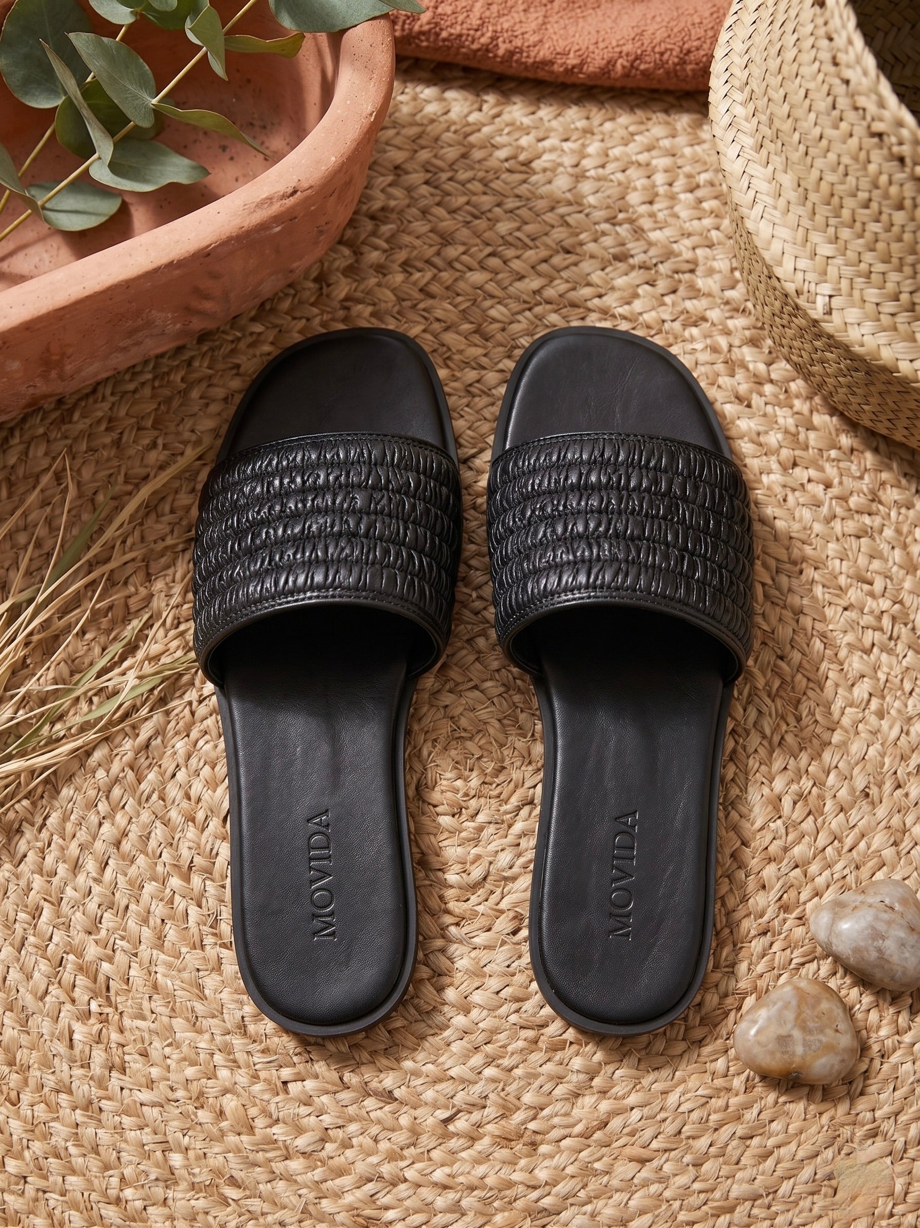 Isla Woven Wide Strap Flat Slide - Black