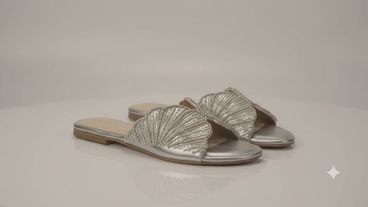 Lyra Pearl Embellished Wing Flat Slide – Silver