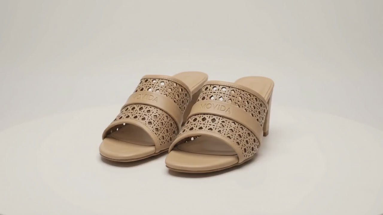 Canela Laser-Cut Mule Block Heel – Camel