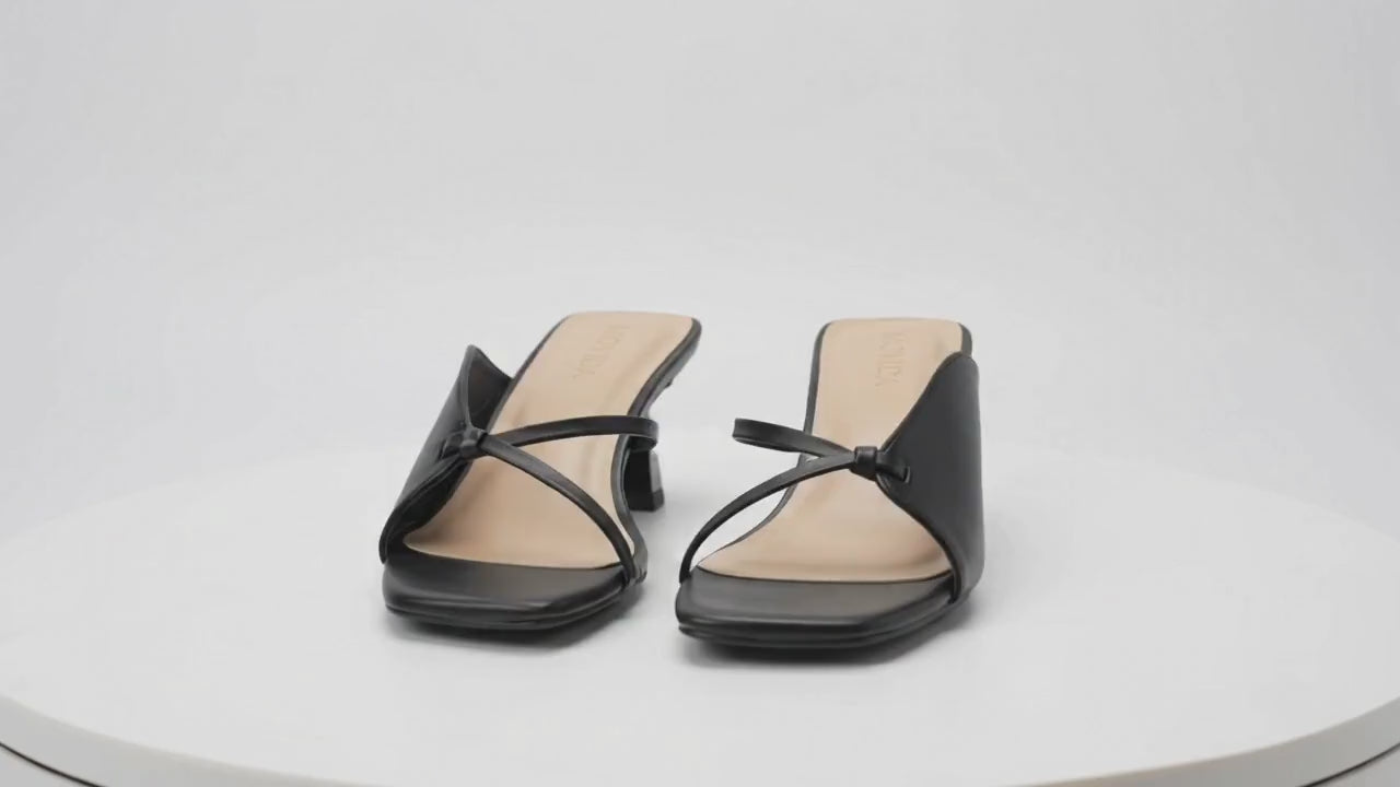 Lumina Sculptural Trumpet-Heel Strappy Mule – Black