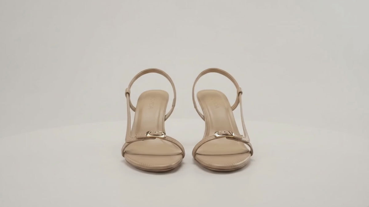 Sienna Lizard-Embossed Slingback Sculptural Heel – Beige