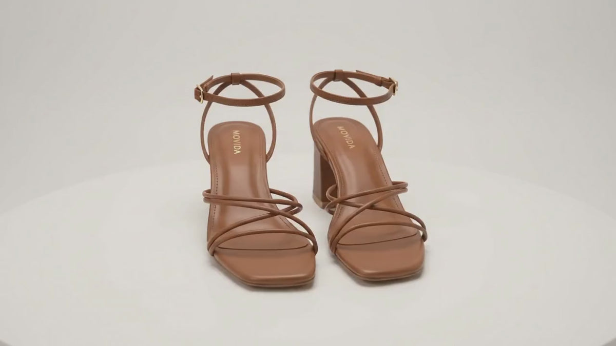 Solana Cross-Strap Flared Block Heel Sandal – Tan