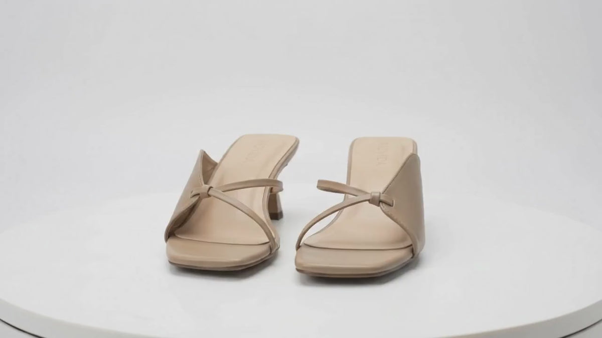 Lumina Sculptural Trumpet-Heel Strappy Mule – Camel