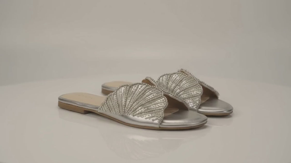 Lyra Pearl Embellished Wing Flat Slide – Silver