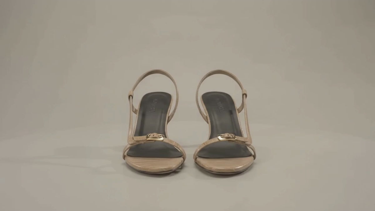 Sienna Lizard-Embossed Slingback Sculptural Heel – Black & Off White