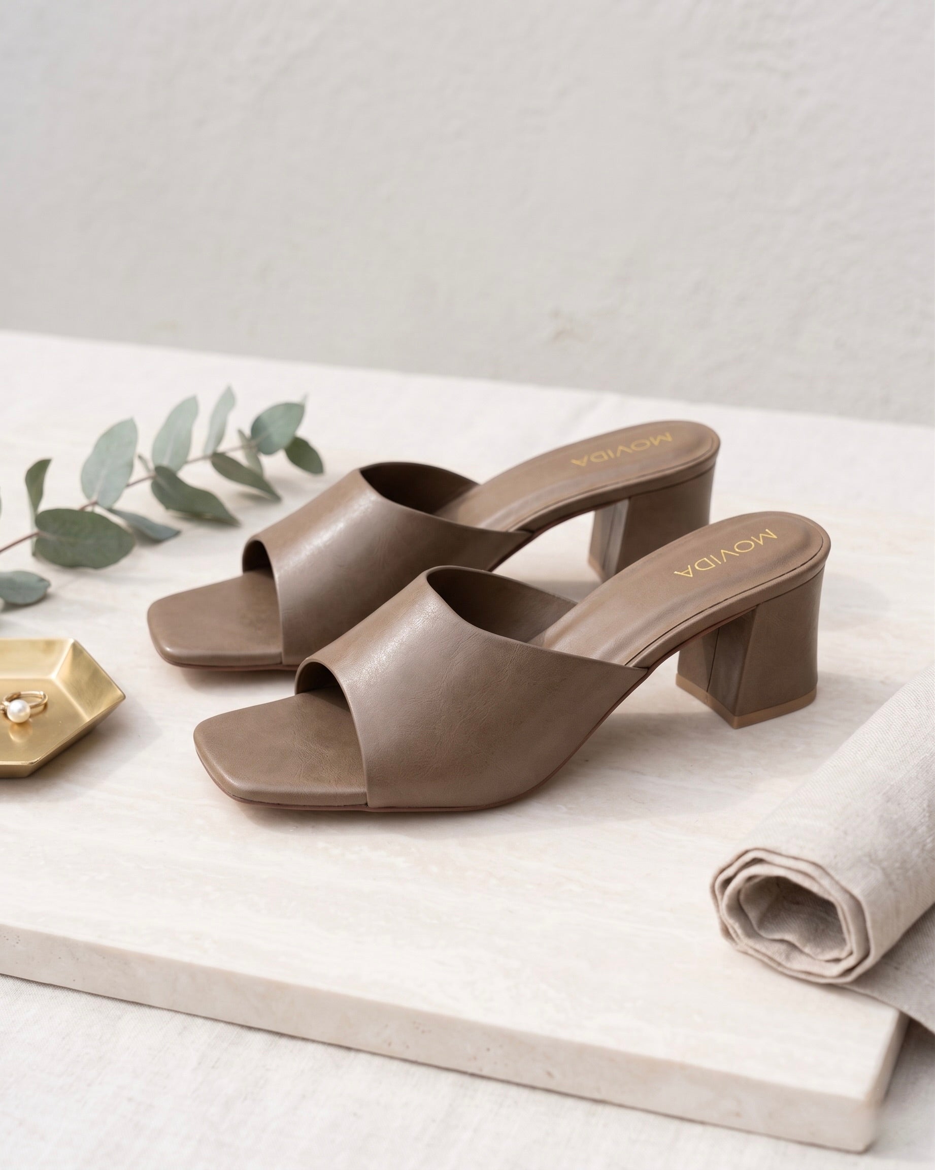 Aria Wide-Strap Block Heel Mule Sandals – Khaki