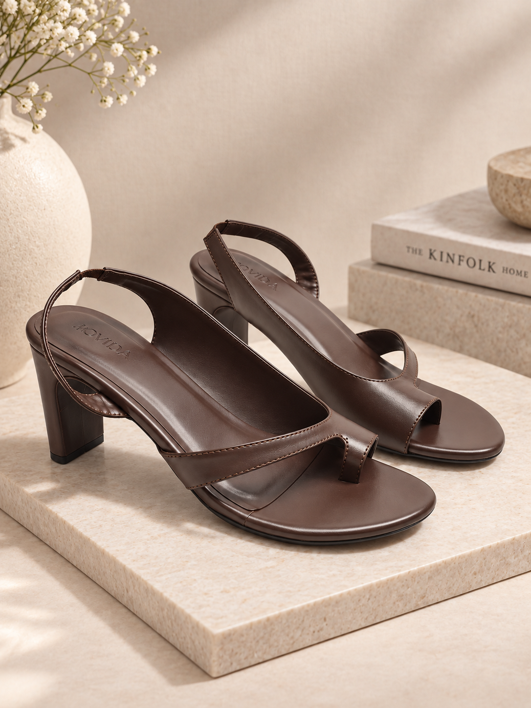 Vera Thong Strap Cone Heel Slingback –Brown