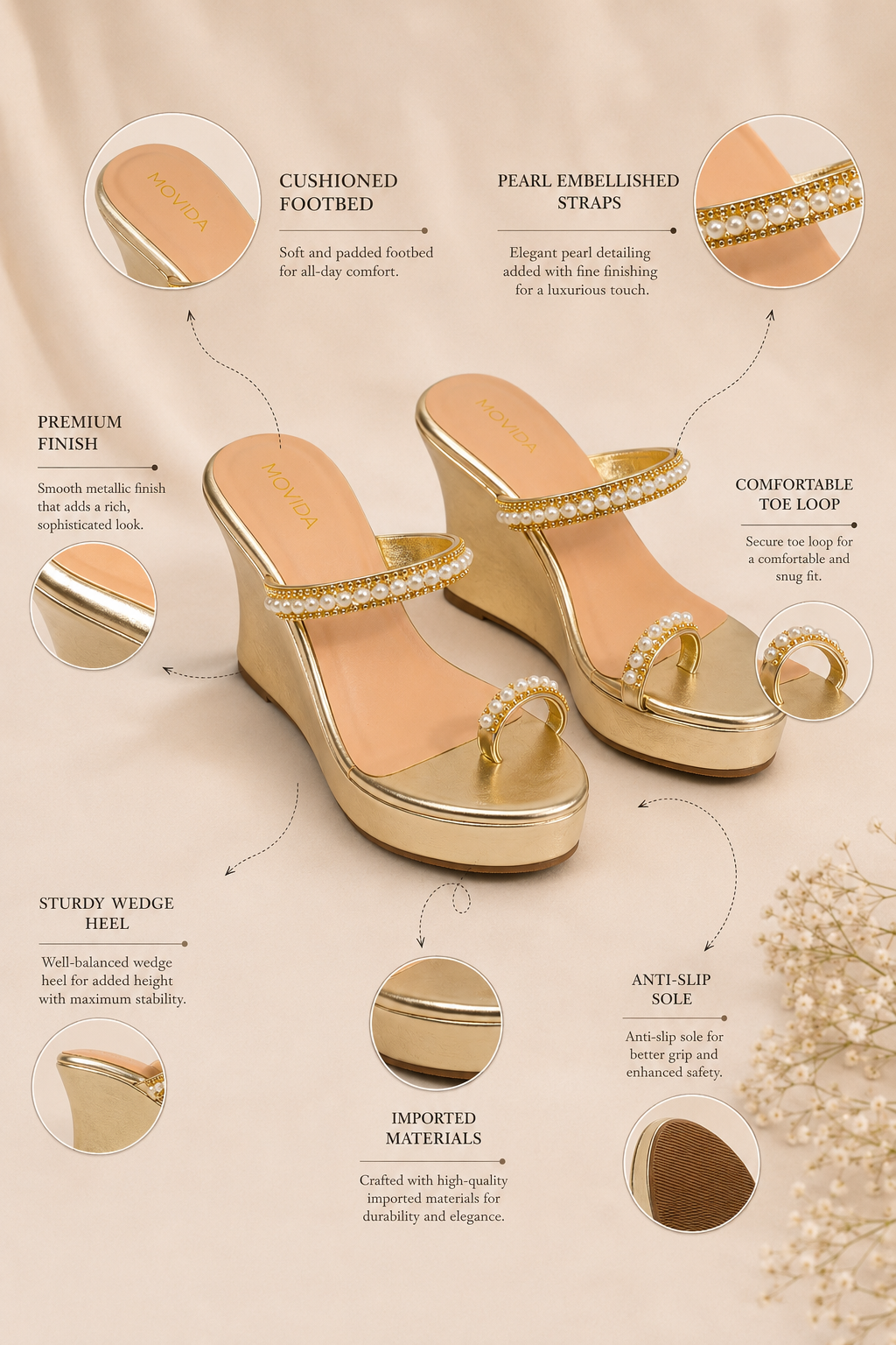  Zara Pearl Crystal Toe Ring Wedge Mule – Gold