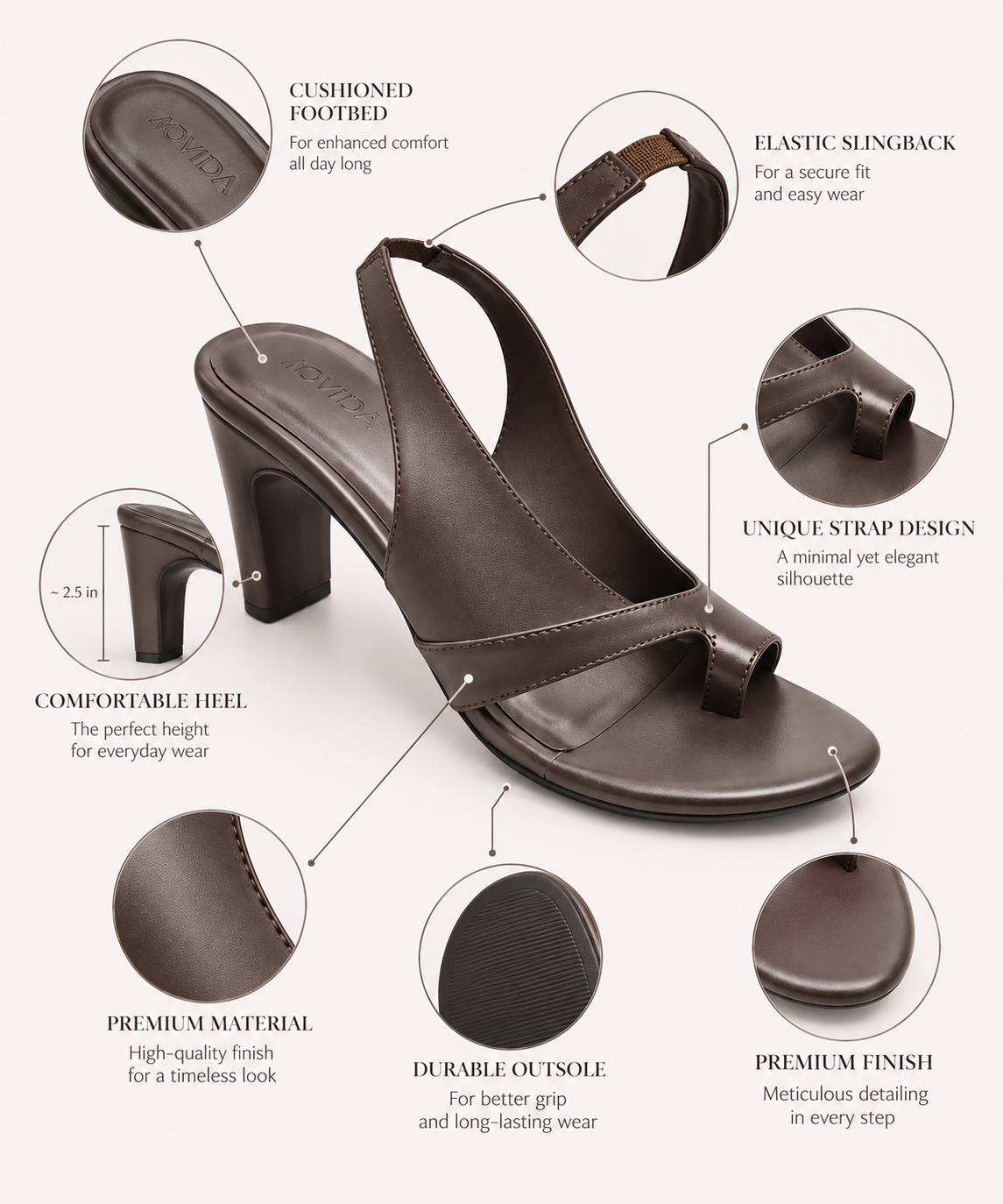Vera Thong Strap Cone Heel Slingback –Brown