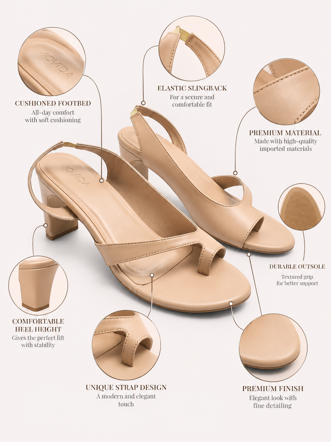 Vera Thong Strap Cone Heel Slingback – Tan