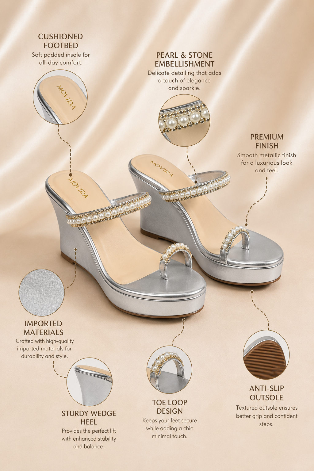  Zara Pearl Crystal Toe Ring Wedge Mule – Silver