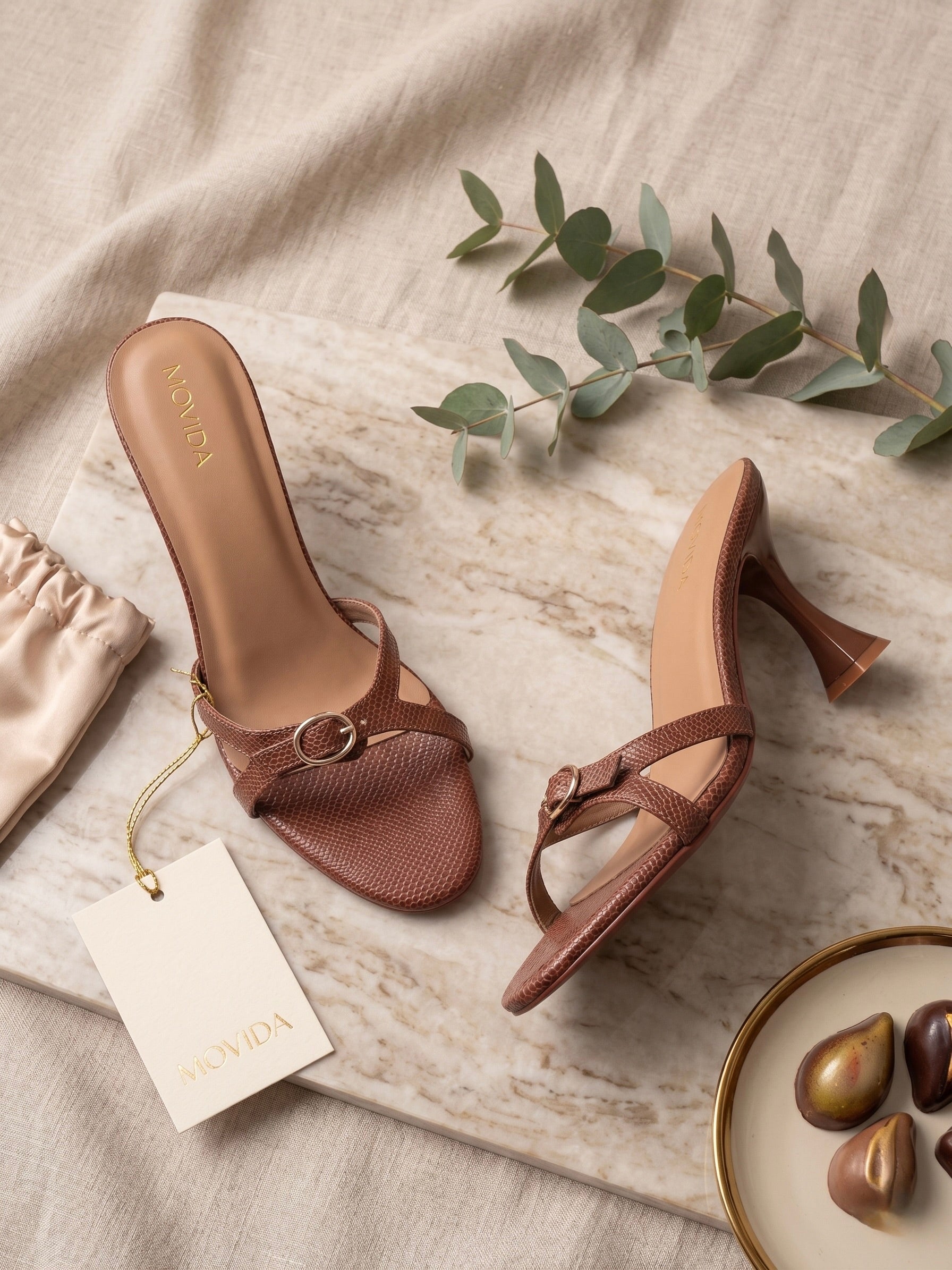 Strap with Buckle Heel Slider - Tan